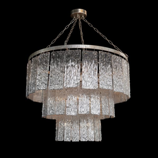 TWILIGHT SIXTEEN-LIGHT SLUMPED GLASS CHANDELIER, SILVER TWILIGHT SIXTEEN-LIGHT SLUMPED GLASS CHANDELIER, SILVER